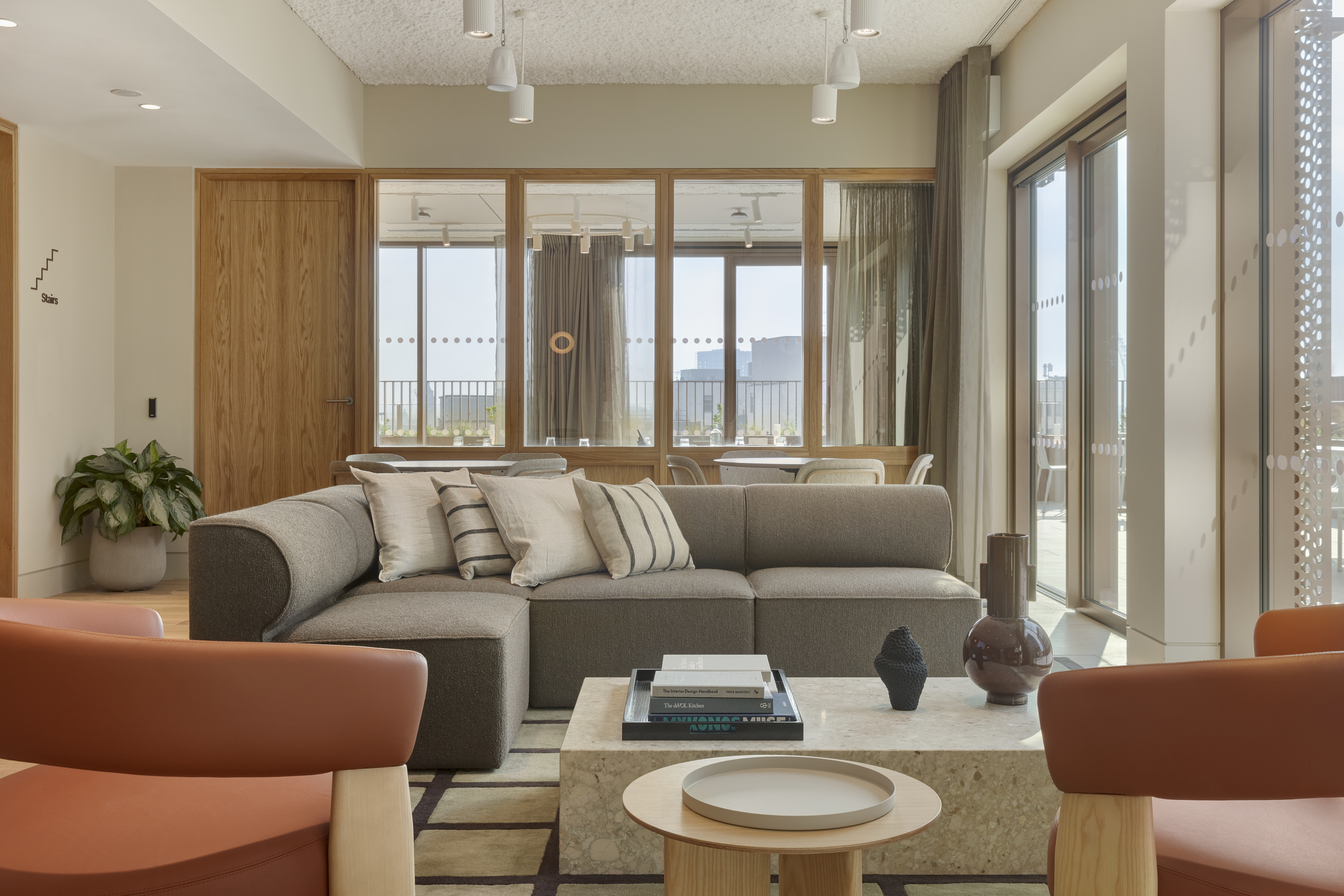 A cosy events lounge adjacent to the MYO New Street Square terrace 