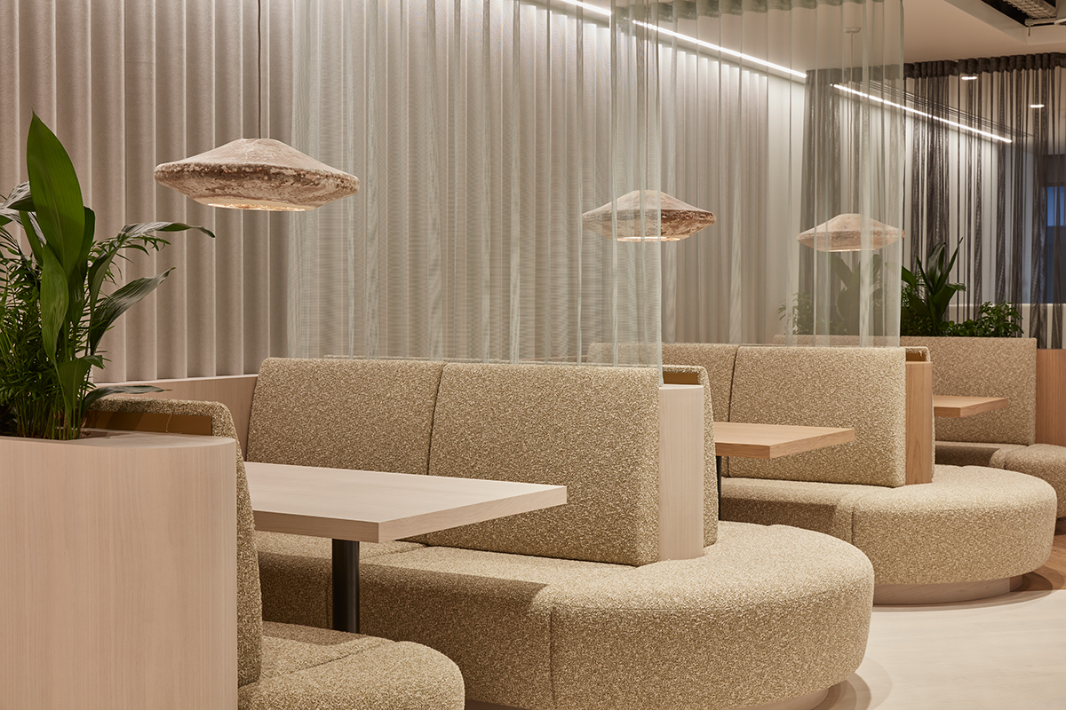 Large, cream-coloured breakout booths
