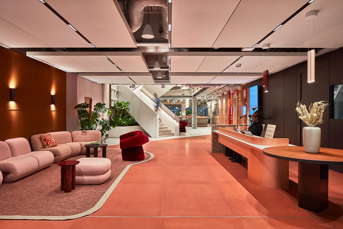 Stylish reception space with hues of pink and red