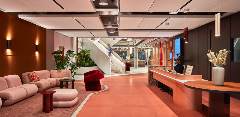 Stylish reception space with hues of pink and red