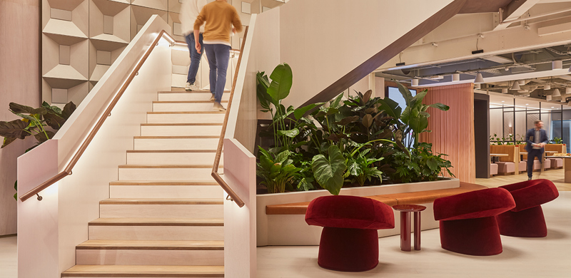 An eye-catching large staircase, inspiring creativity across three floors