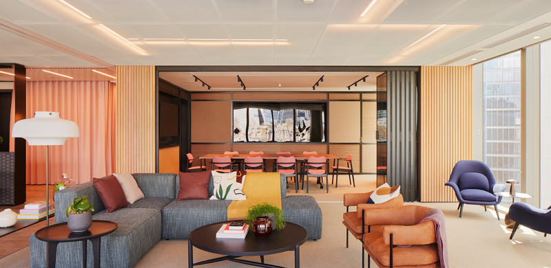 Contemporary lounge and meeting space at MYO Liverpool Street featuring comfortable seating areas, collaborative workspaces and stylish interiors.