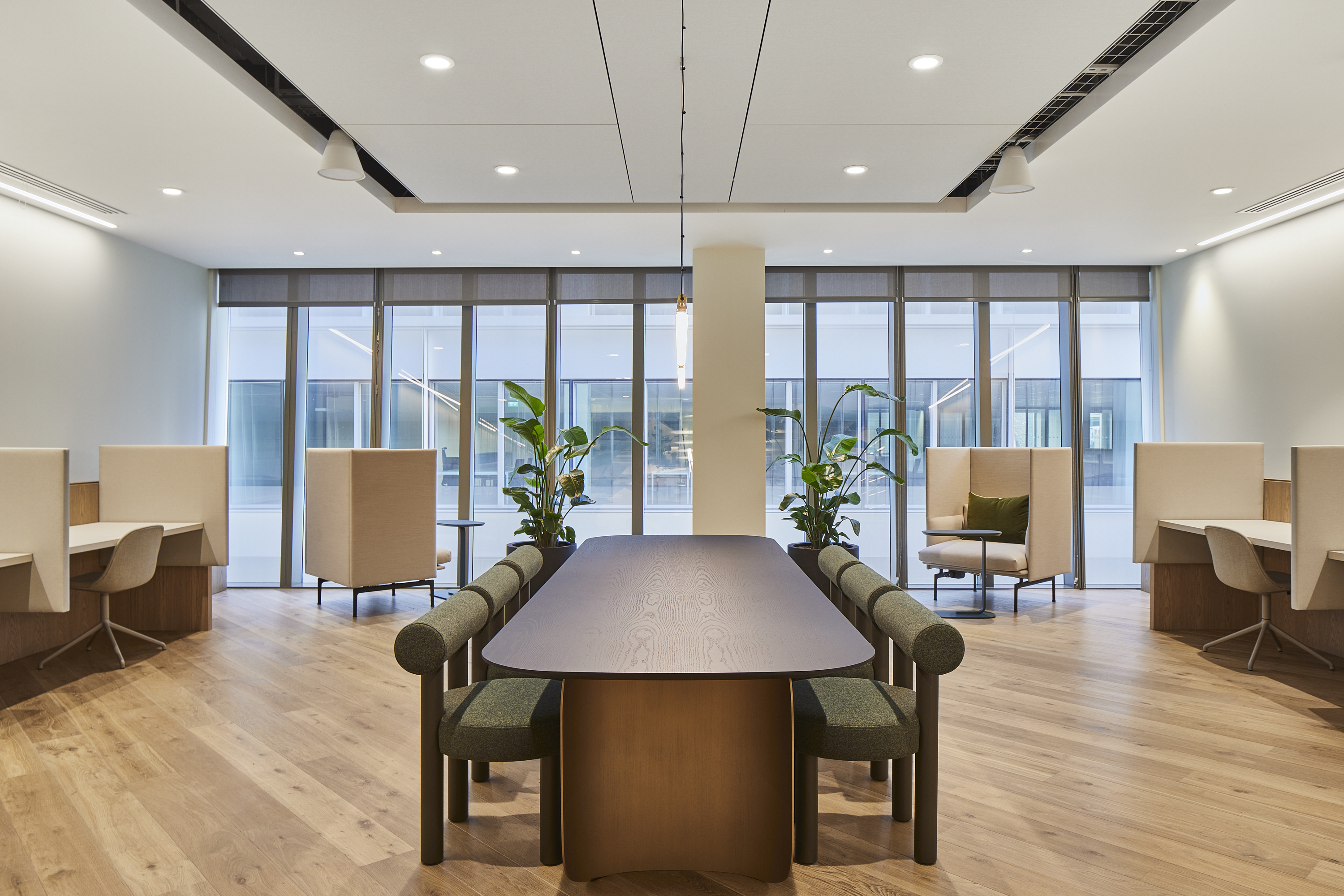 Spacious breakout lounge with stylish, comfortable seating
