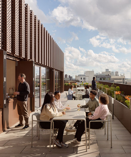 Wraparound terrace for networking and meetings