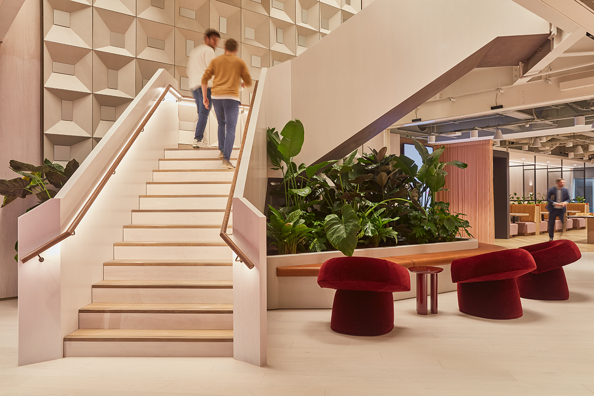 An eye-catching large staircase, inspiring creativity across three floors