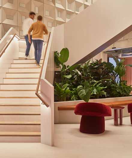 An eye-catching large staircase, inspiring creativity across three floors